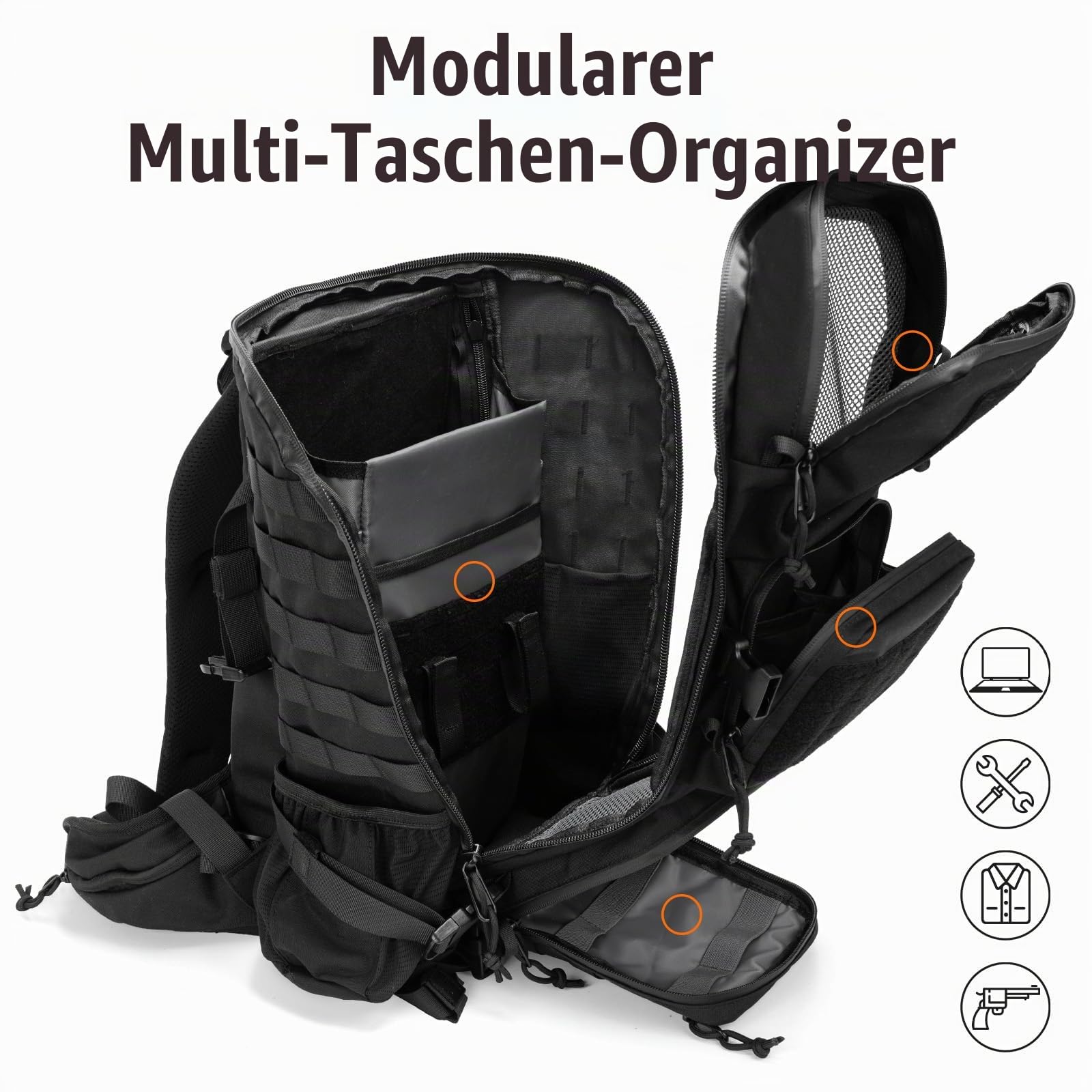 Jueachy Rucksack Herren Schwarz 30L: Molle Taktische Wanderrucksack 180° Geöffnet Einfacher Zugriff Militär Laptop Rucksack Outdoor Trekkingrucksack Arbeitsrucksack für Assault Fitnessstudio Arbeit