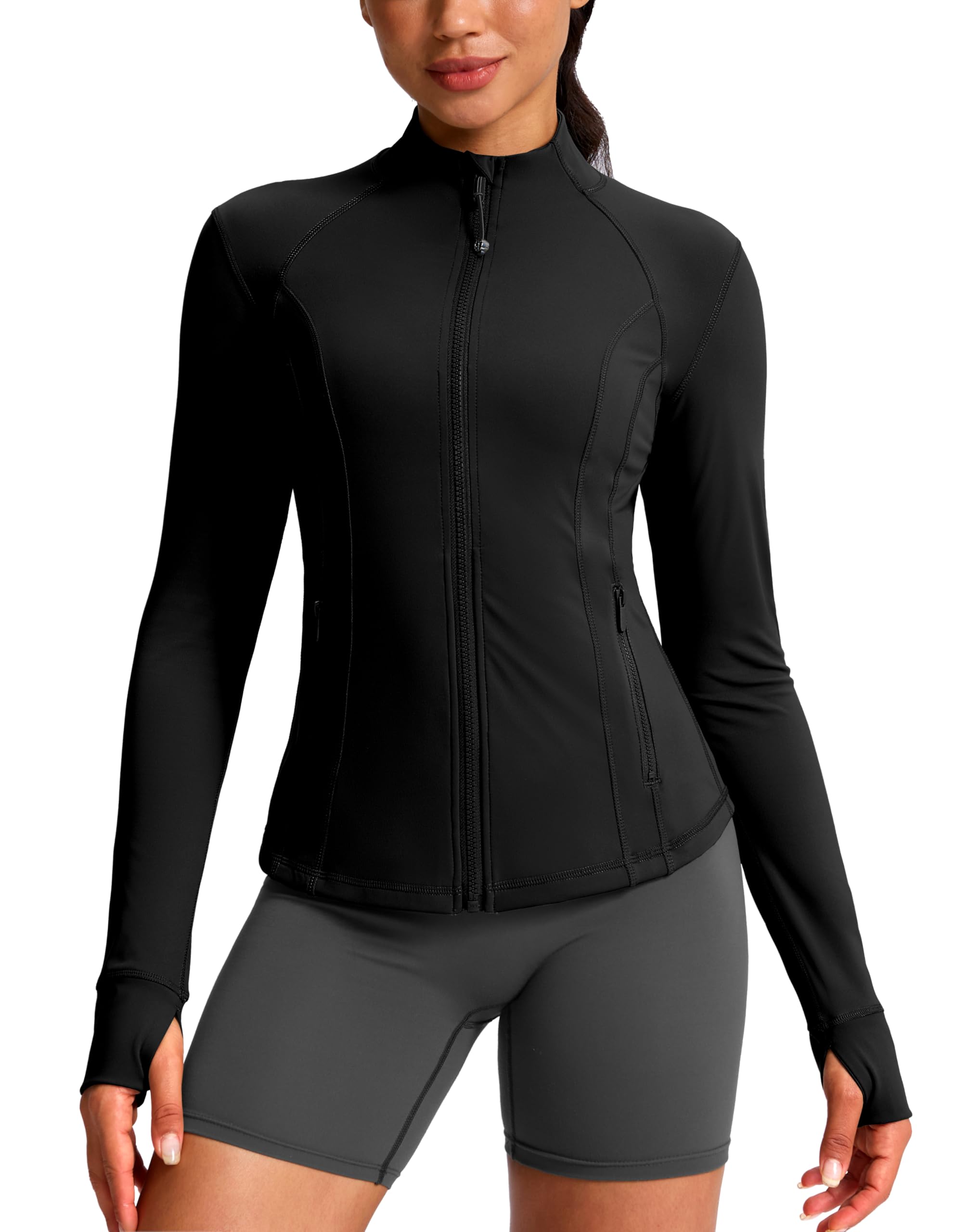 G Gradual Womens Workout Jackets Extended Waist Length Slim Full Zip 4 Pockets Athletic Jacket Spring Running Yoga