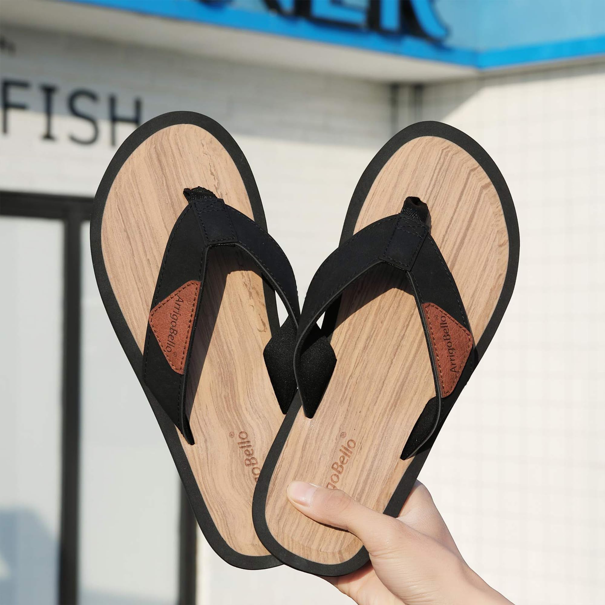 ARRIGO BELLO Tongs Homme Tongue Claquette Sandales Été Cuir Confortable Piscine Plage Antidérapant Tong Taille 41-46