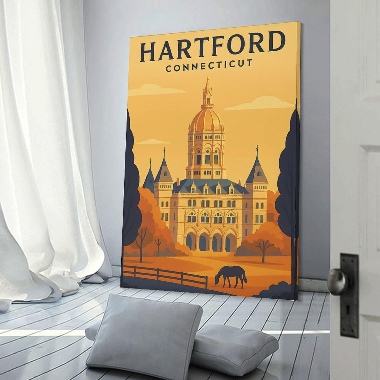 Junmoney Hartford Connecticut Travel Room Decor Wall Art, 16x24inch(40x60cm), for Home, Office, Studio Or Guest Room, Canvas Wall Art That Fits Changing Layouts