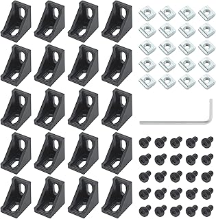 Qjaiune 2028 Aluminum Profile Connector Set, 20Pcs Black Inside Corner Bracket Gusset with T-Slot Nuts & Screws, L-Shaped Aluminum Extrusion for 2020 Series Aluminum Extrusion Profile with Slot 6mm