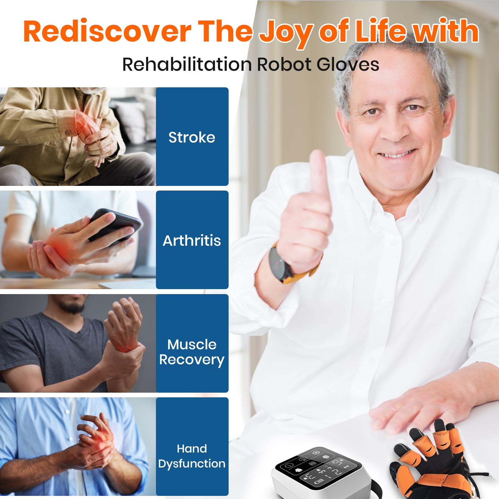Rehabilitation Robot Glove for Stroke Recovery - Robotic Hand Therapy Glove for Left or Right Fingers Strength Training Device for Hemiplegia for Mobility & Rehab Training (Left Hand - XL)