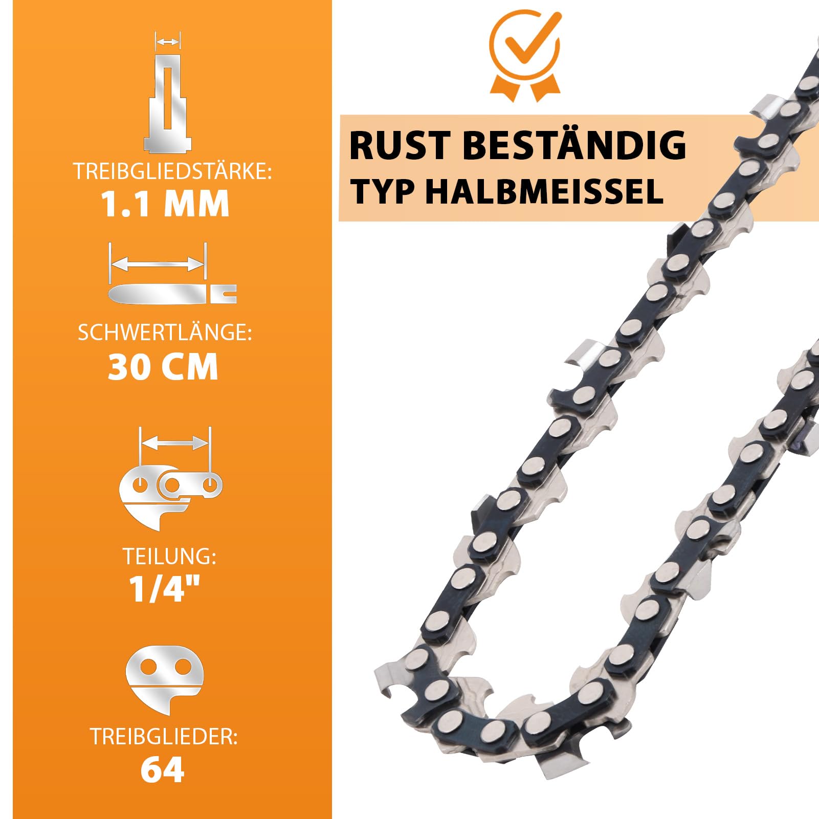 4 pièces Chaîne de tronçonneuse 30 cm 1/4" pas 1,1 mm 64 maillons Chaîne pour tronçonneuses compatibles avec les tronçonneuses Stihl 3670 000 0064 MSA 160 ms, MSA 60, MSA 70, MSA 120, MSA 140