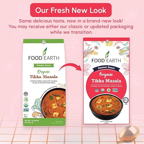 Miniatura 5 de Indian Tikka Masala Salsa a fuego lento orgánica, vegana, sin OMG 10.58 onzas, paquete de 6, 12 bolsas individuales, 3-4 porciones. Conveniente de