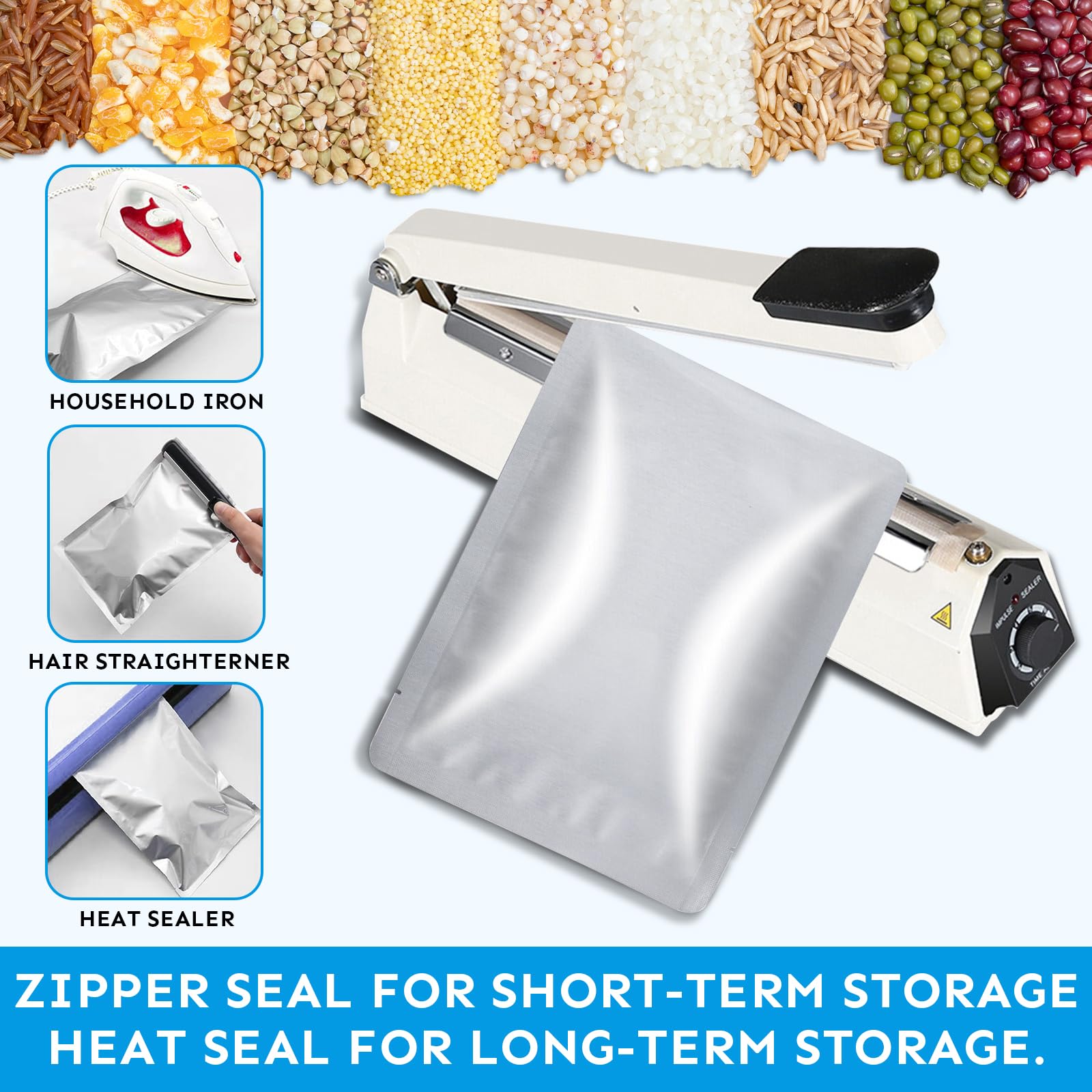 30 Stück 30x42cm Mylar Bags mit Sauerstoffabsorbern&Etiketten,10Mil Stand Up Reißverschluss heißsiegelbar Beutel Lagerung Lebensmitteln,Wiederverschließbar