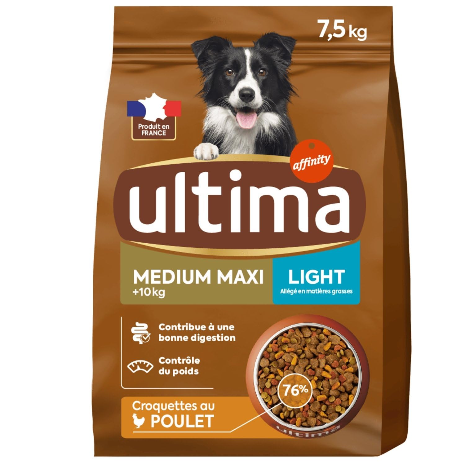 Ultima – Croquettes Allégées pour Chien Adulte Medium/Maxi, Digestion Sereine au Poulet (Sac 7,5 kg) - Vendu par unité