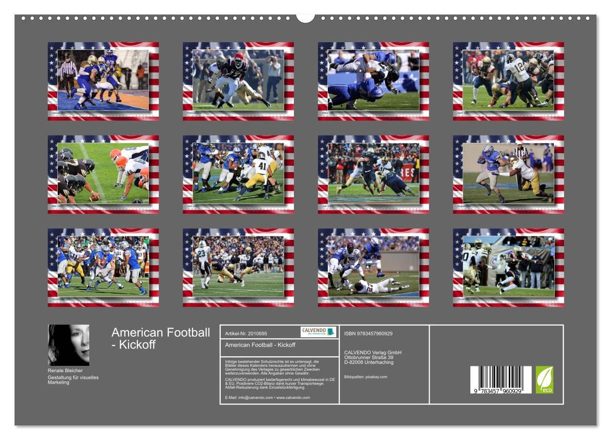 American Football - Kickoff (hochwertiger Premium Wandkalender 2026 DIN A2 quer), Kunstdruck in Hochglanz: Aktionsreiche Szenen aus der Welt des American Football (CALVENDO Sport)