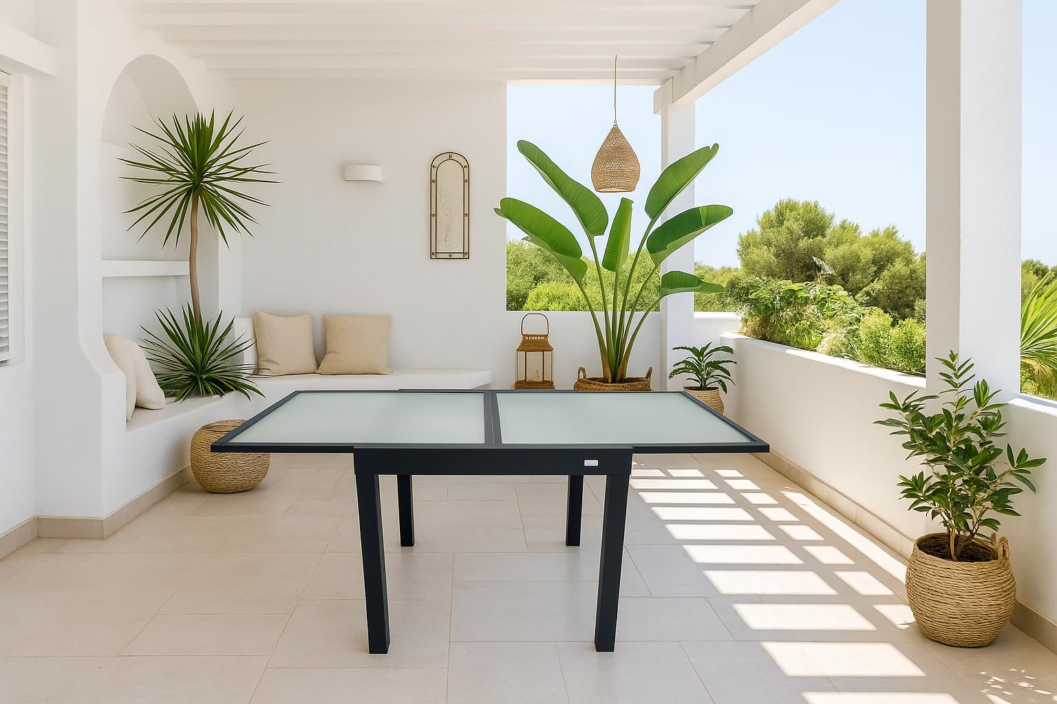 MOMMA HOME Mesa Extensible Jardin Aluminio y Cristal Templado Mesa Comedor Cuadrada Extensible de Exterior Al Aire Libre 4-6 Personas Medidas 90/180x90x74H cm (Gray)