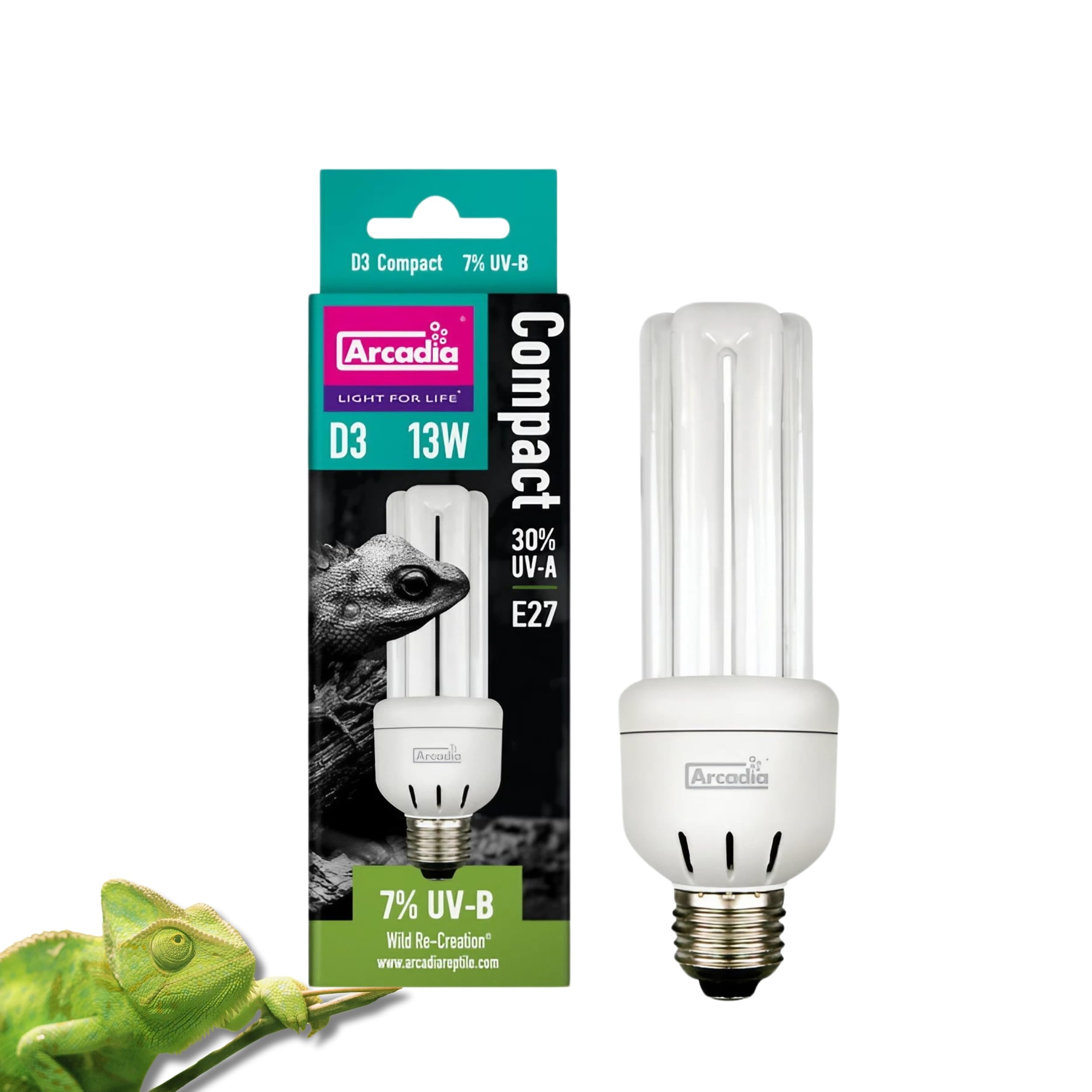 Arcadia D3 Forest Mini Compact 7% UVB Triple U Tornillo En 13W Bombilla Reptil
