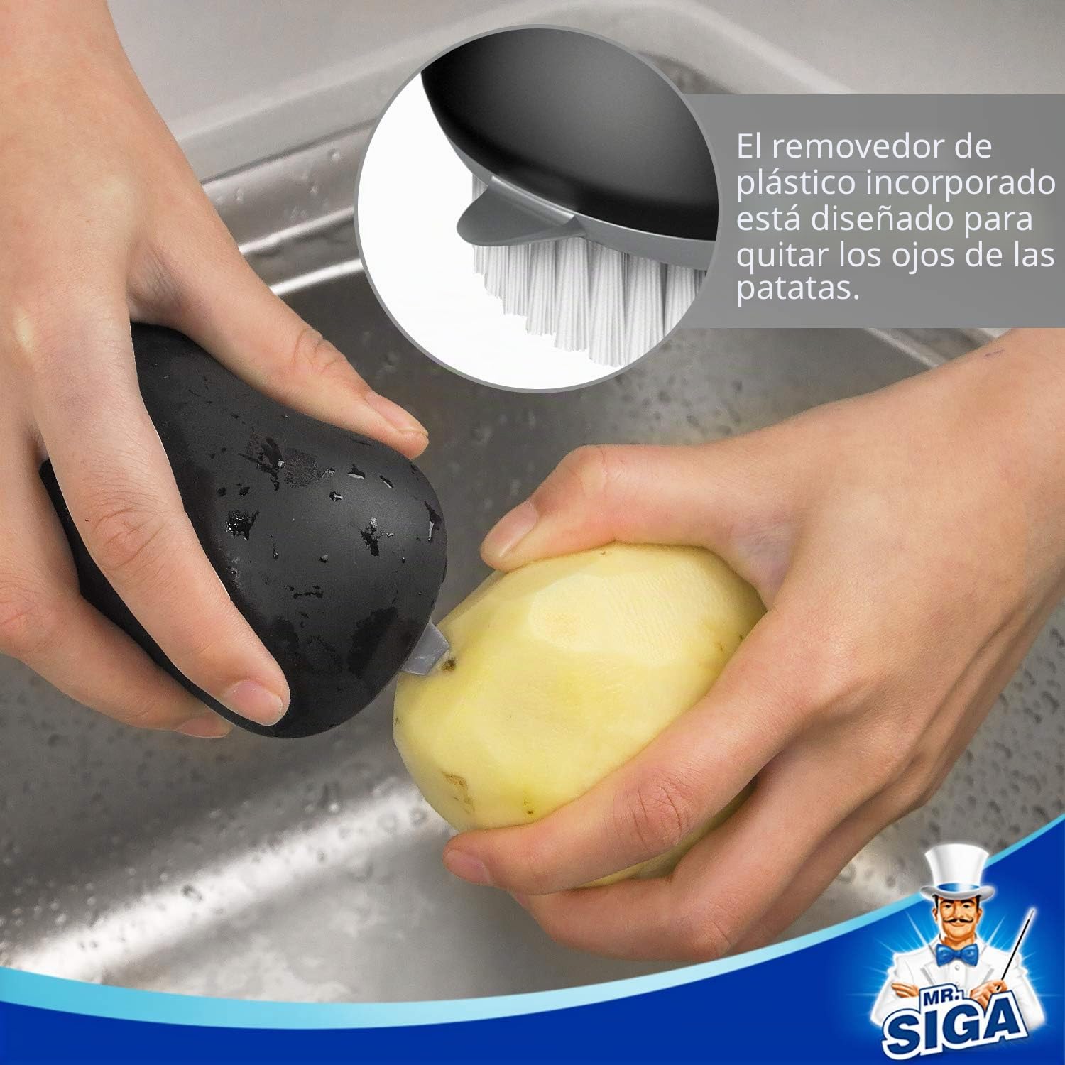 MR.SIGA Cepillo de Limpieza para Frutas y Verduras, Paquete de 2 Unidades, Negro