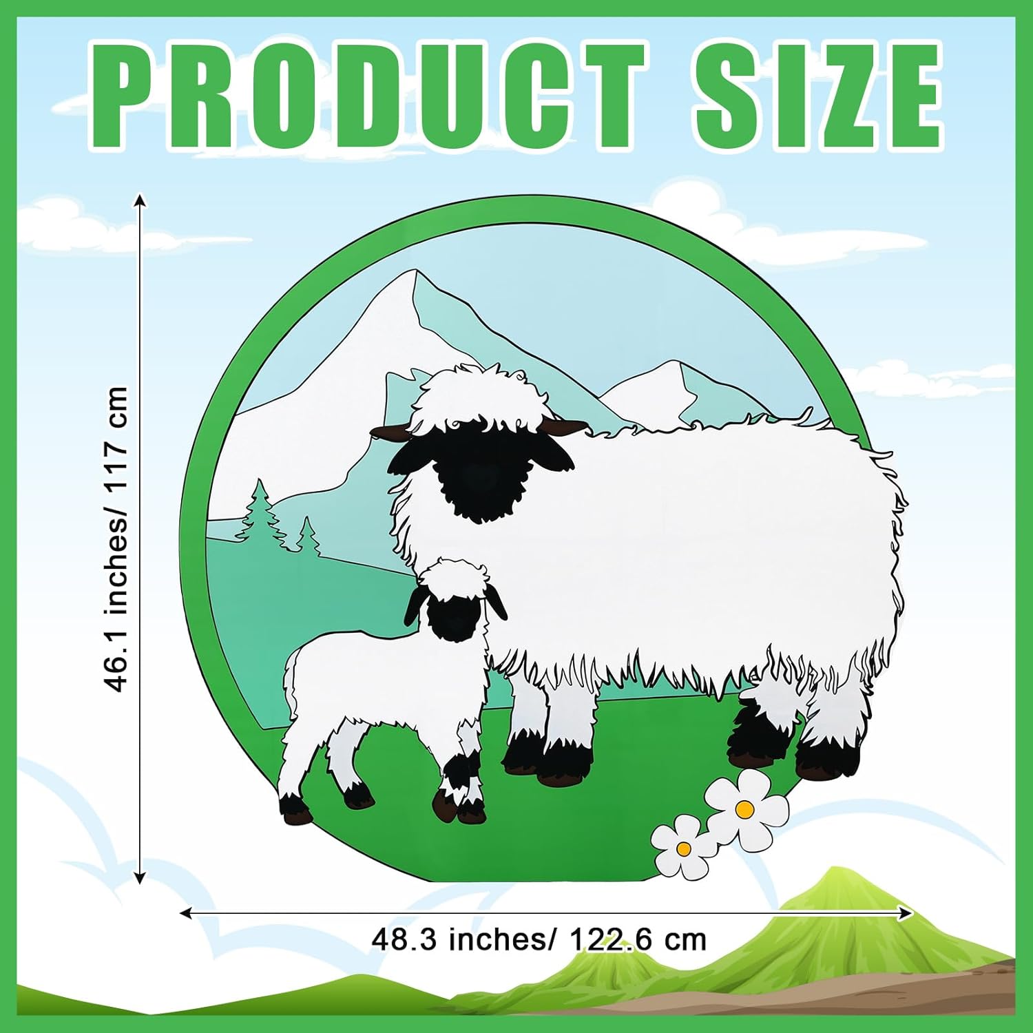 46x48 Inch VBS Decorations 2026 Emerald Scottish Sheep Theme Hollow Board Cutouts Decoration VBS Religious Photography Backdrop Event Display Photo Booth Props Background Studio Shoot Props