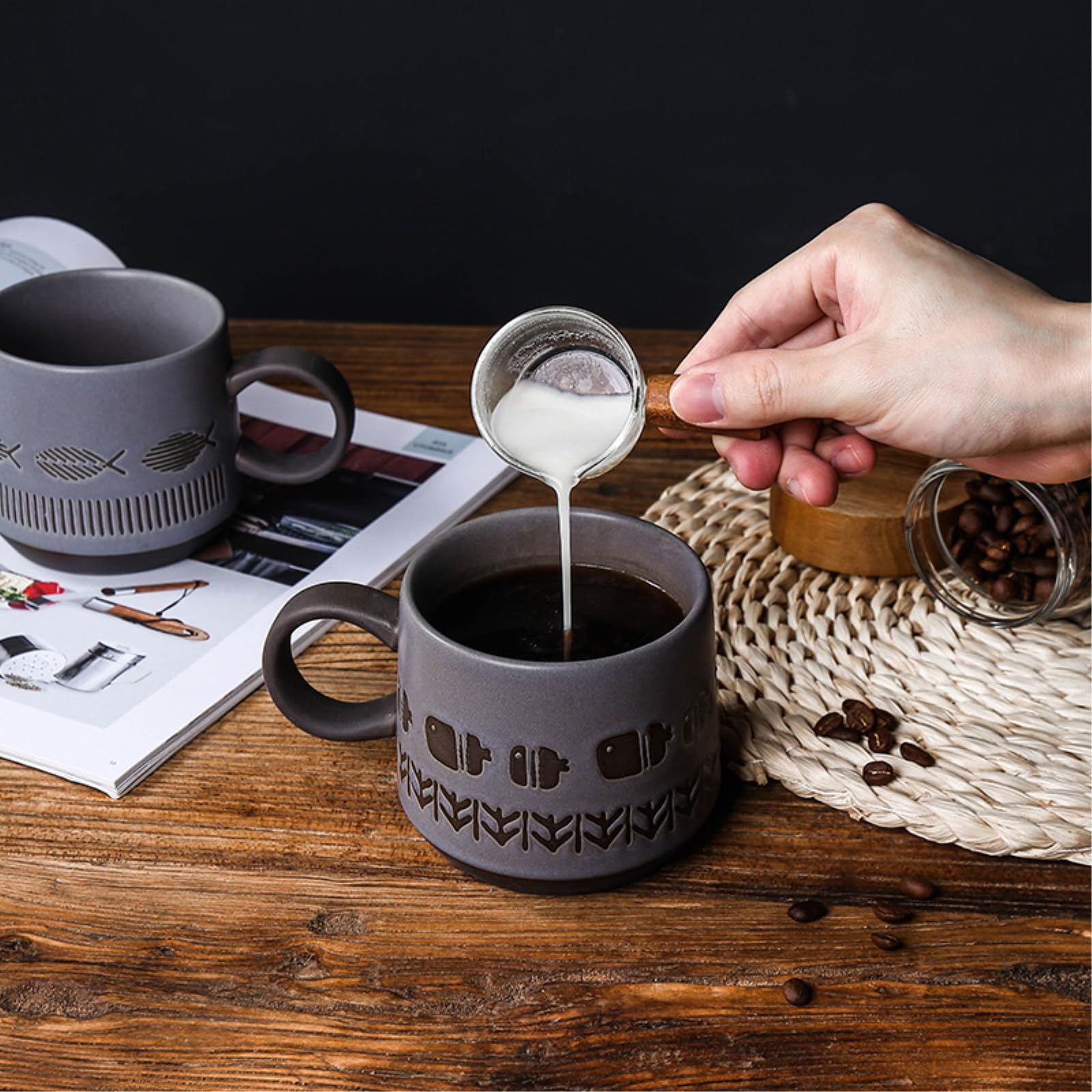Taza de café de cerámica gruesa retro de 450 ml, taza de desayuno de cereales de leche, pescado gordito, 401-500 ml