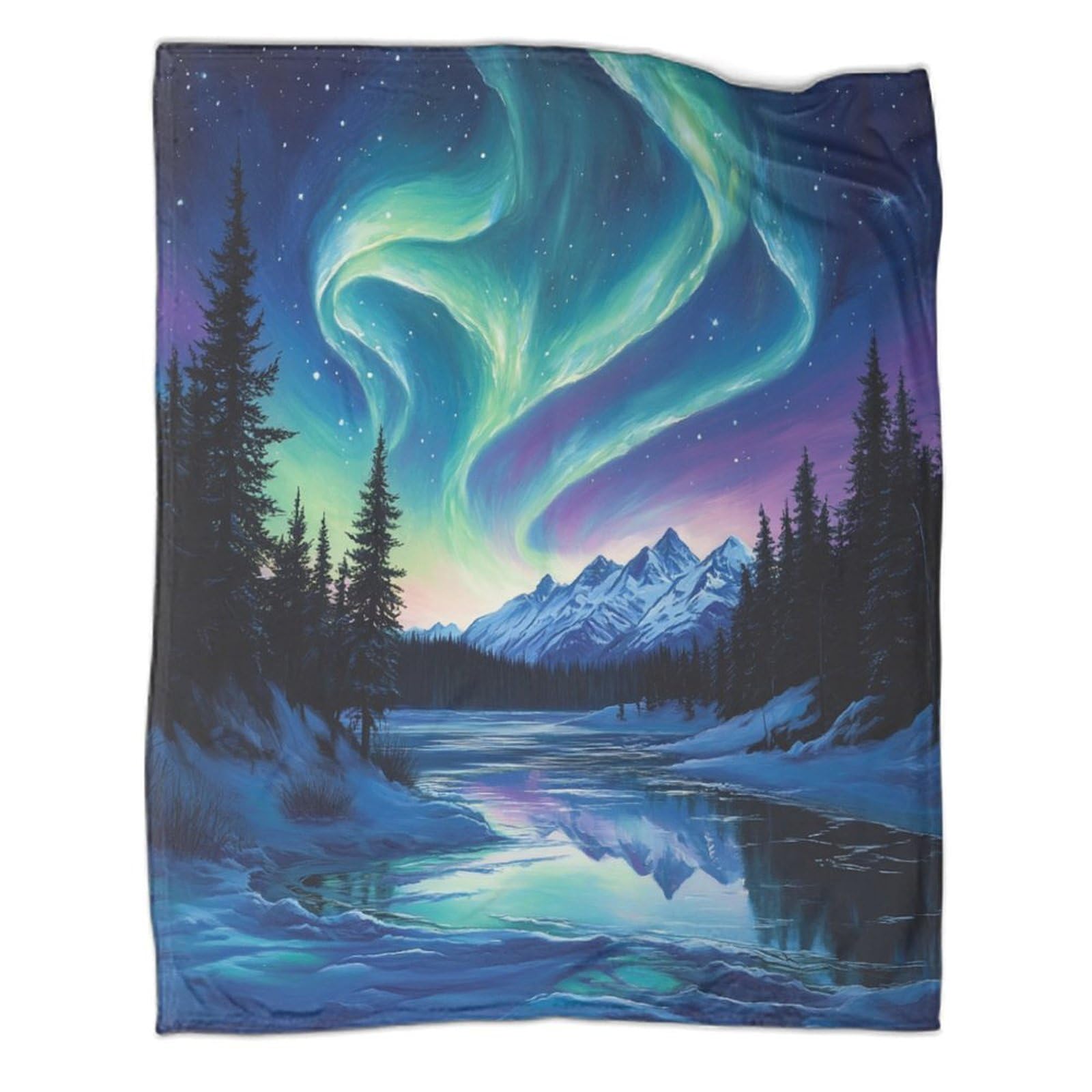 KWPGMDRY Aurora Fleece Blanket Soft And Comfortable 3D Printed Frozen Lake Throw Blanket for Kids Adults Printed Plush Blanket Suitable for Bed Sofa 40x50inch(100x130cm)