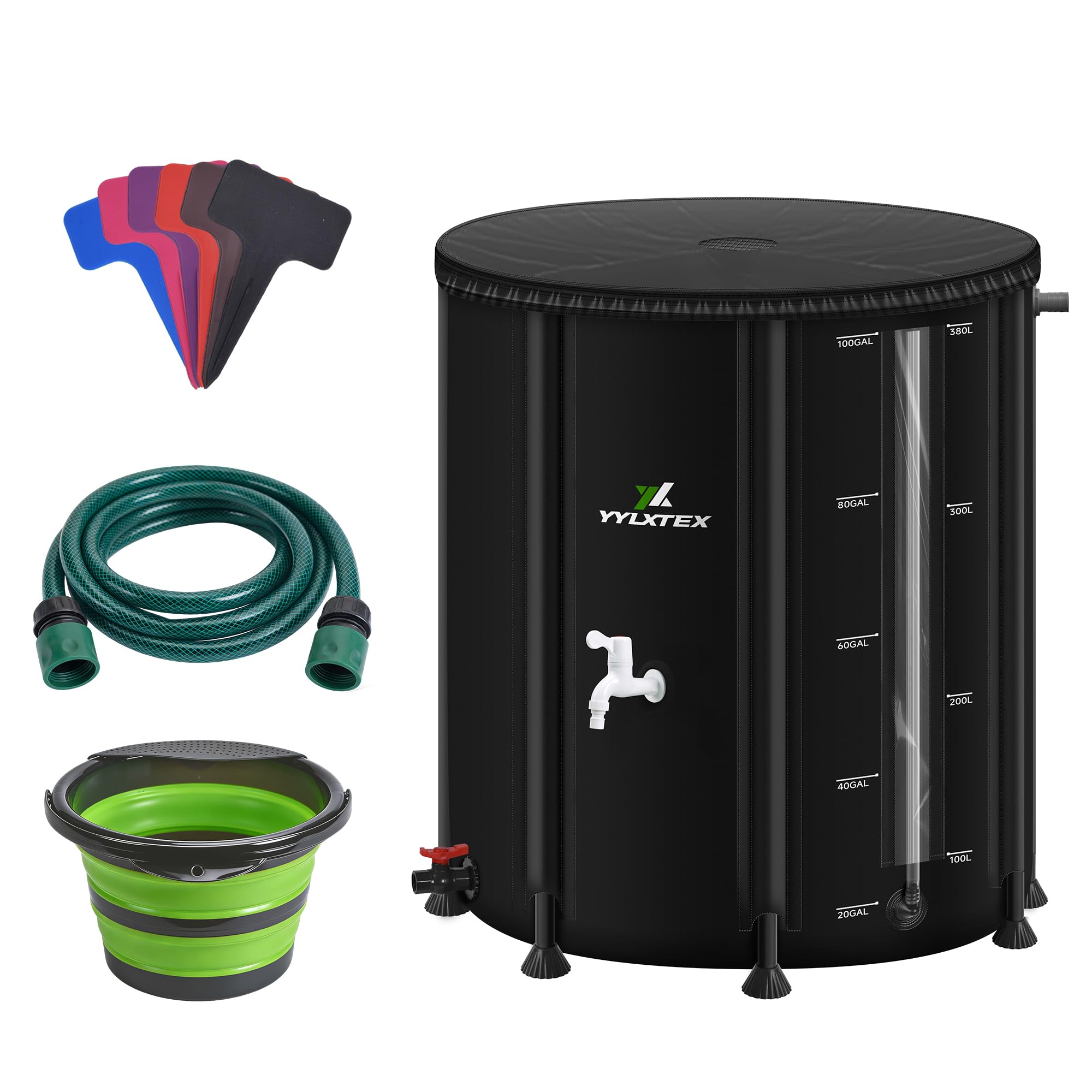 Photo 1 of 100 Gallon/380L Collapsible RainWater Collection Barrel,Water Tank&Reinforced with 2mm Frame Portable Rain Catcher,Includes Quick-Connect Tap&Sprinkler,Heavy Duty 0.6mm PVC for Long-Lasting Use,Black