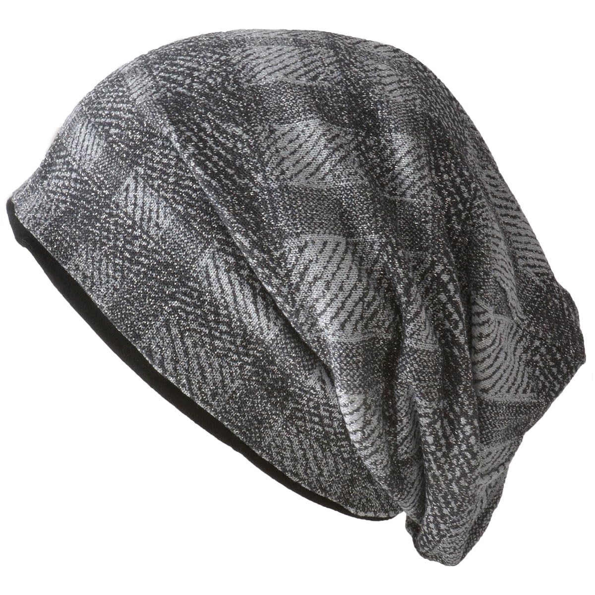 Charm Women's Check Grey Organic Cotton Slouchy Beanie - Chemo Hat Japanese Mens Hipster Cap Design