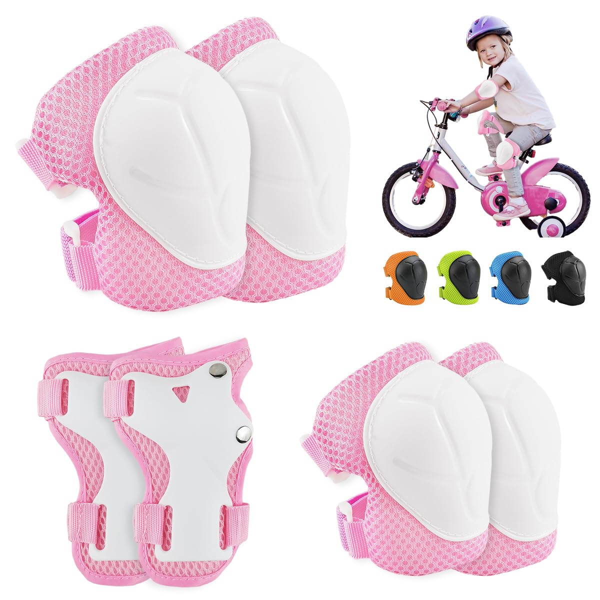 Knee Pads for Kids 6 Pcs Wrist Guard Knee and Elbow Pads for Boys Girls Children Sports Equipment Protective Protector Gear Set with Mesh Bag for Skateboard Roller Skating Biking Outdoor Multi-Sports