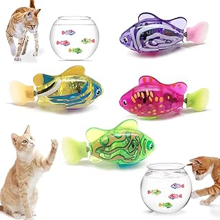 4 Pcs Swimming Robot Fish Cat Toys, Indoor Automatic Swimming Fish Toy, Interactive Cat Toy with LED Lights, Stimulate Your Cat's Hunting Instinct - Colorful