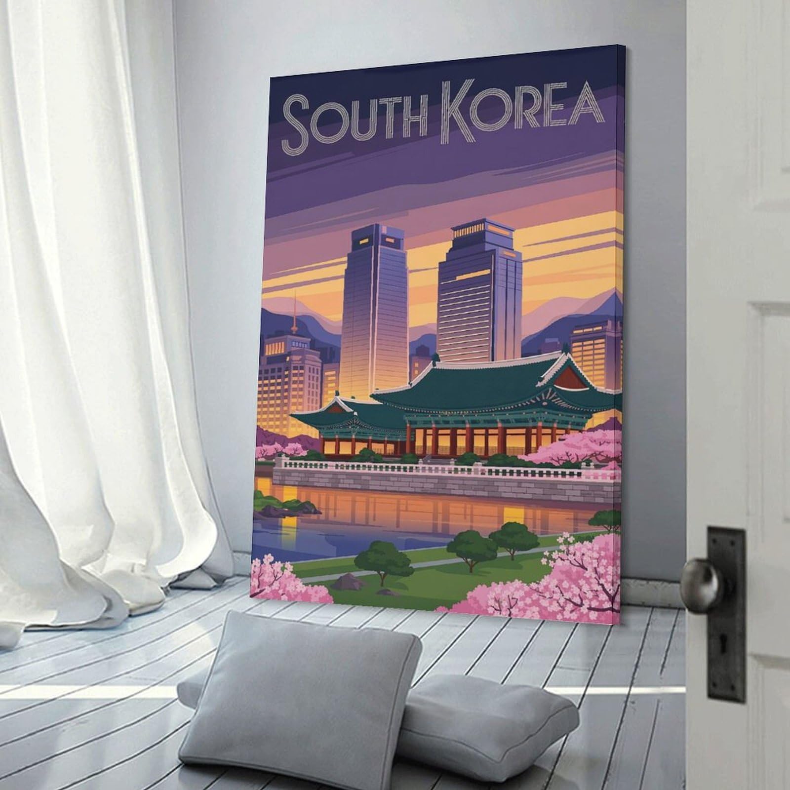 Junmoney South Korea Travel Room Decor Wall Art, 24x36inch(60x90cm), for Home, Office, Studio Or Guest Room, Canvas Wall Art That Fits Changing Layouts