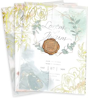 120 Pack Luxury Gold Foil Floral Vellum Paper Wedding Invitation Paper for 5x7 Invitations, Vellum Jackets for 5x7 Invitations, Transparent Vellum Wrap for Wedding Baby Shower Birthday