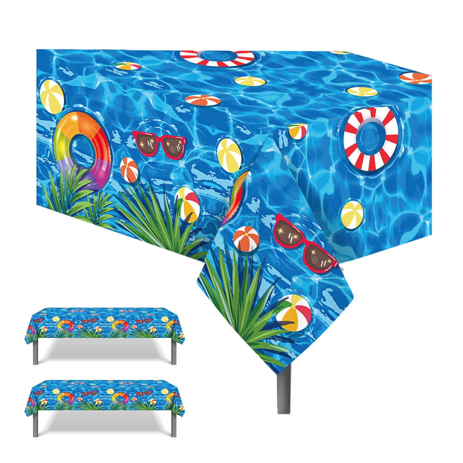 2-Pack Pool Party Tablecloths - 54x87 Inch Waterproof Plastic Table Covers For Summer, Beach, Birthday