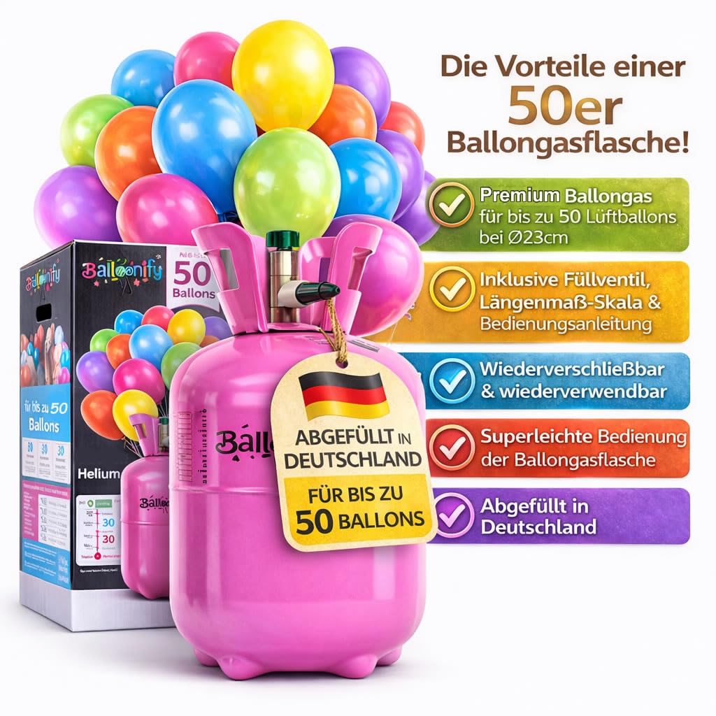 Helium-Flasche für ca. 50 Luftballons Folienballons Ballongas 400 Liter (0,40 m³) Helium Ballongas