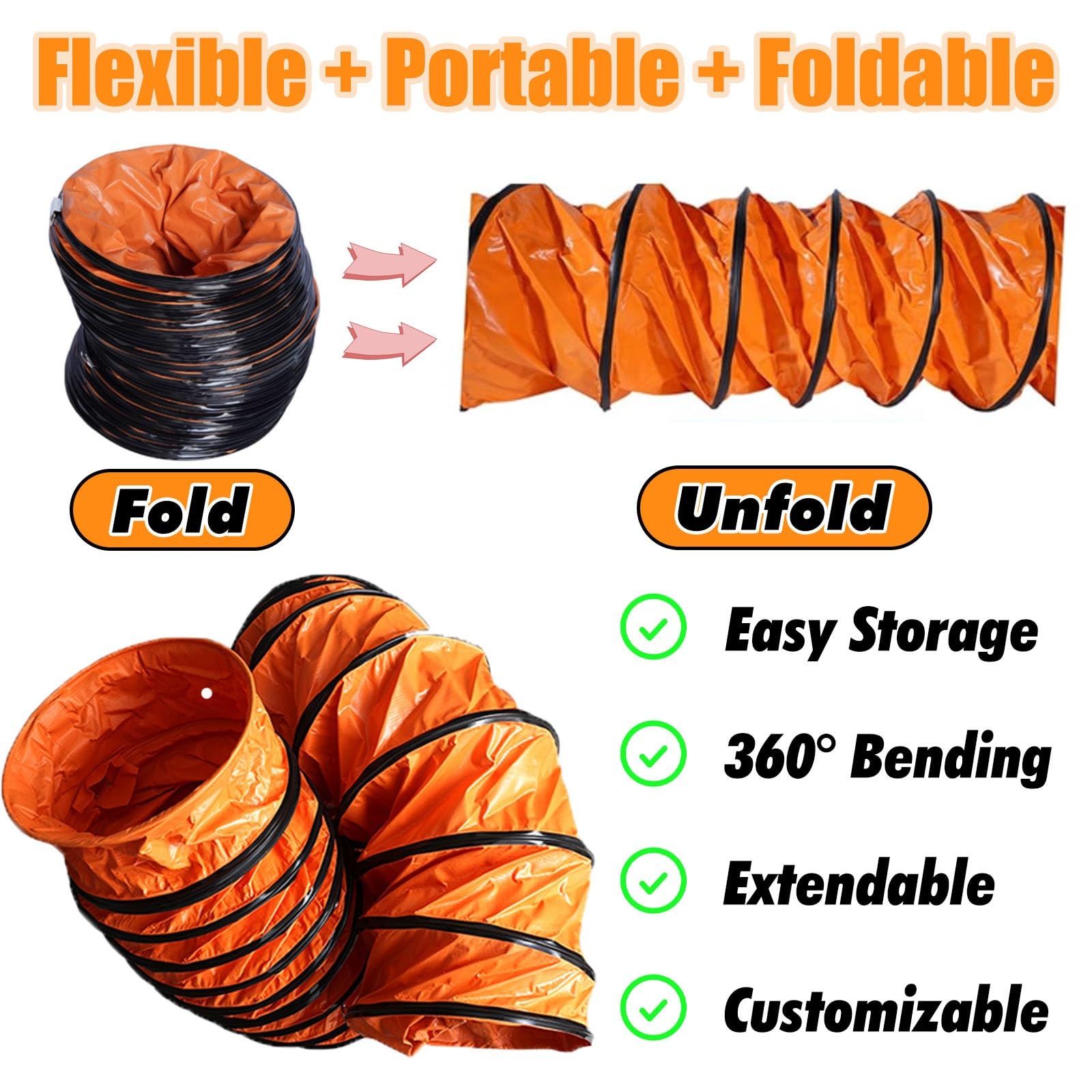 Tubo Flexible Manguera Flexible Industrial De PVC Para Ventilación De Secadoras, Diámetro Interior 6 10 12 20 24 Pulgadas, Equipos Extracción, Conductos Extracción Plegables Ignífugos(ID 14in/350mm)