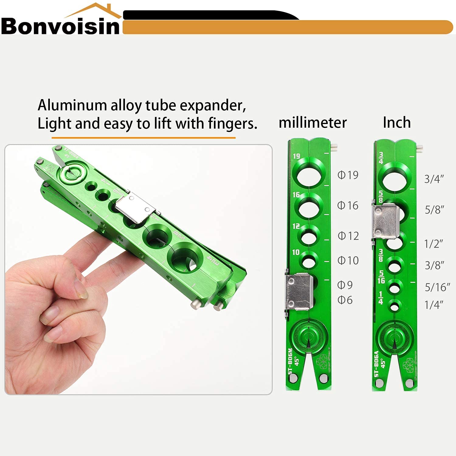 Bonvoisin Utils d'Évasement 1/4 "-3/4" Jeu d'Outils d'Expansion de Tuyau 6 Tailles en Alliage d'Aluminium de Type Excentrique à 45 ° pour Conduites d'eEau / Conduites de Refroidissement (Type Pouce)