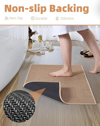 Miniatura 4 de PADOOR Tapetes de baño antideslizantes para baño, tapetes de baño trenzados y absorbentes, lavables a máquina, finos tapetes de baño para debajo de