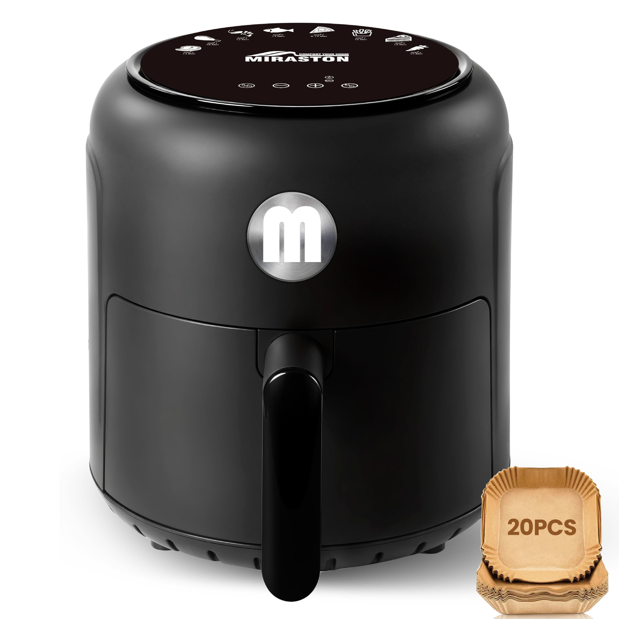 2 8QT Mini Digital Air Fryer for 1-2 People Includes 20 Liners Dishwasher-Safe Basket for Fast Breakfast Snacks