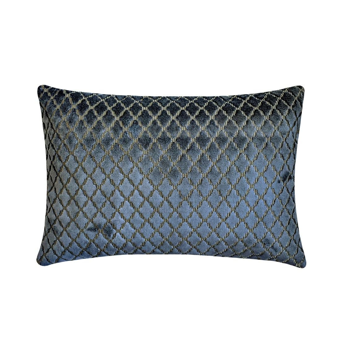 The HomeCentric Decorative Navy Blue 30x55 cm (12"x22") Lumbar Cushion Covers, Velvet Lattice, Textured, Velvet, Geometric Pattern Lumbar Cushion Covers, Geometric Pattern Modern Style - Marvel Navy