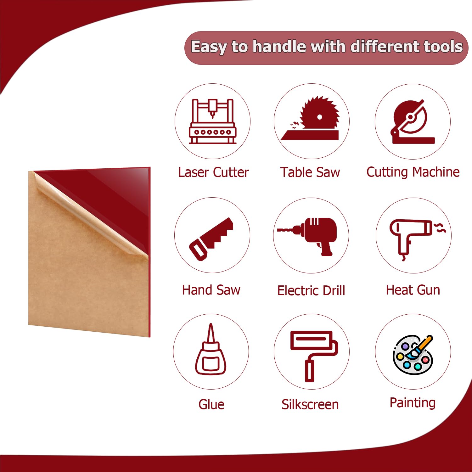 Red Acrylic Sheets - 2 Pack for Laser Cutting & Crafts -4