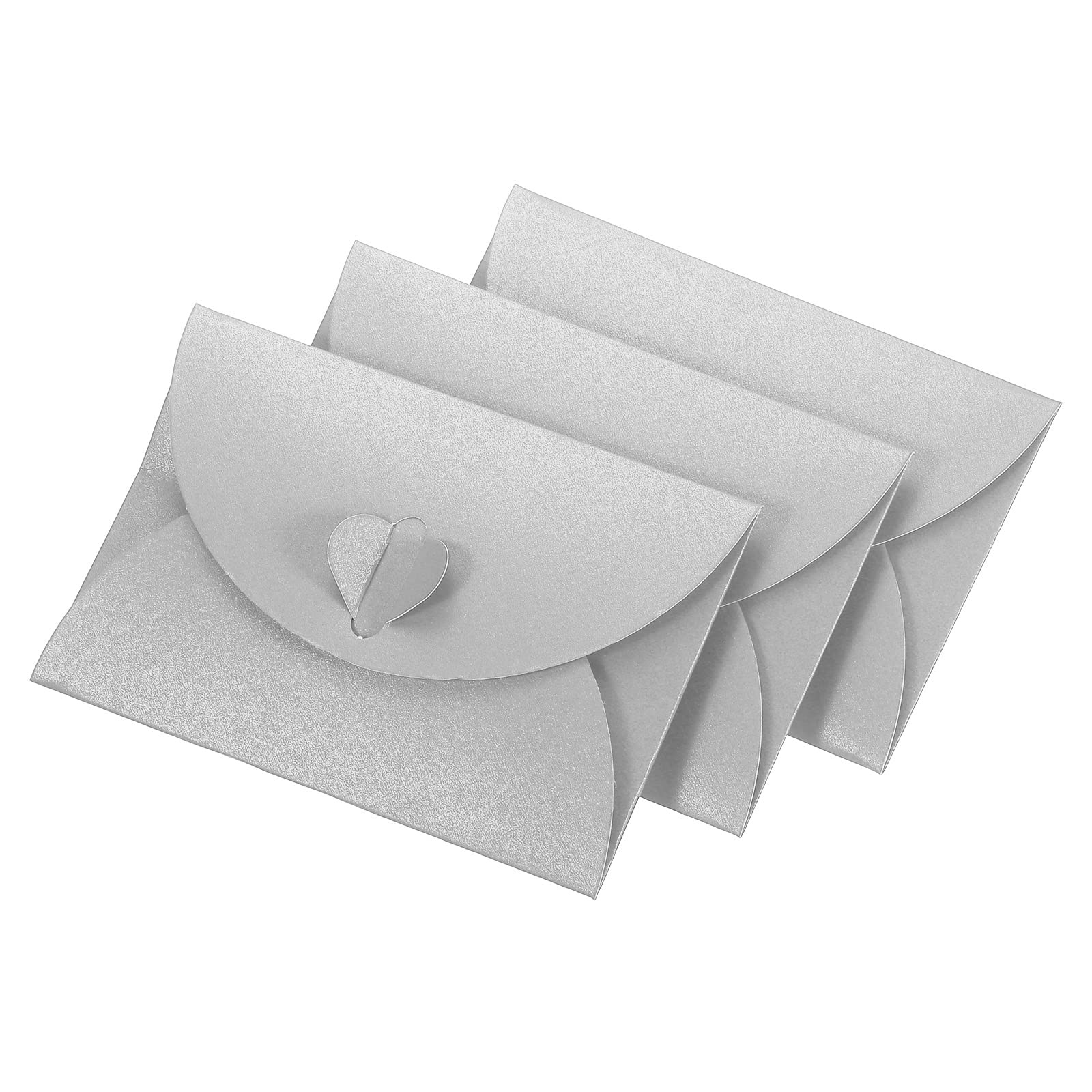 YOKIVE 50 Pack Mini Envelopes, Heart Shaped Clasp, Silver