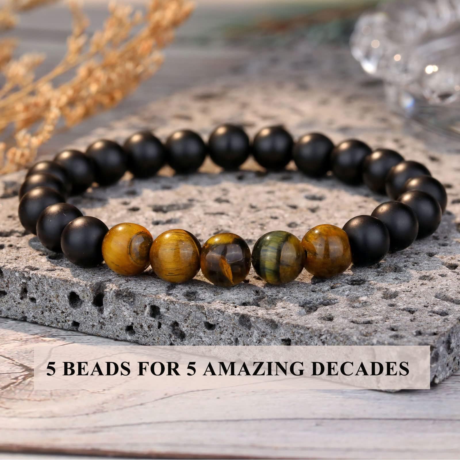 YELUWA 21°30°40°50°60°Regali di Compleanno per Lui Bracciale di Pietre Naturali per Padre Figlio Nonno Fratello Fidanzato Marito Anniversario San Valentino Festa del Papà Regalo di Laurea