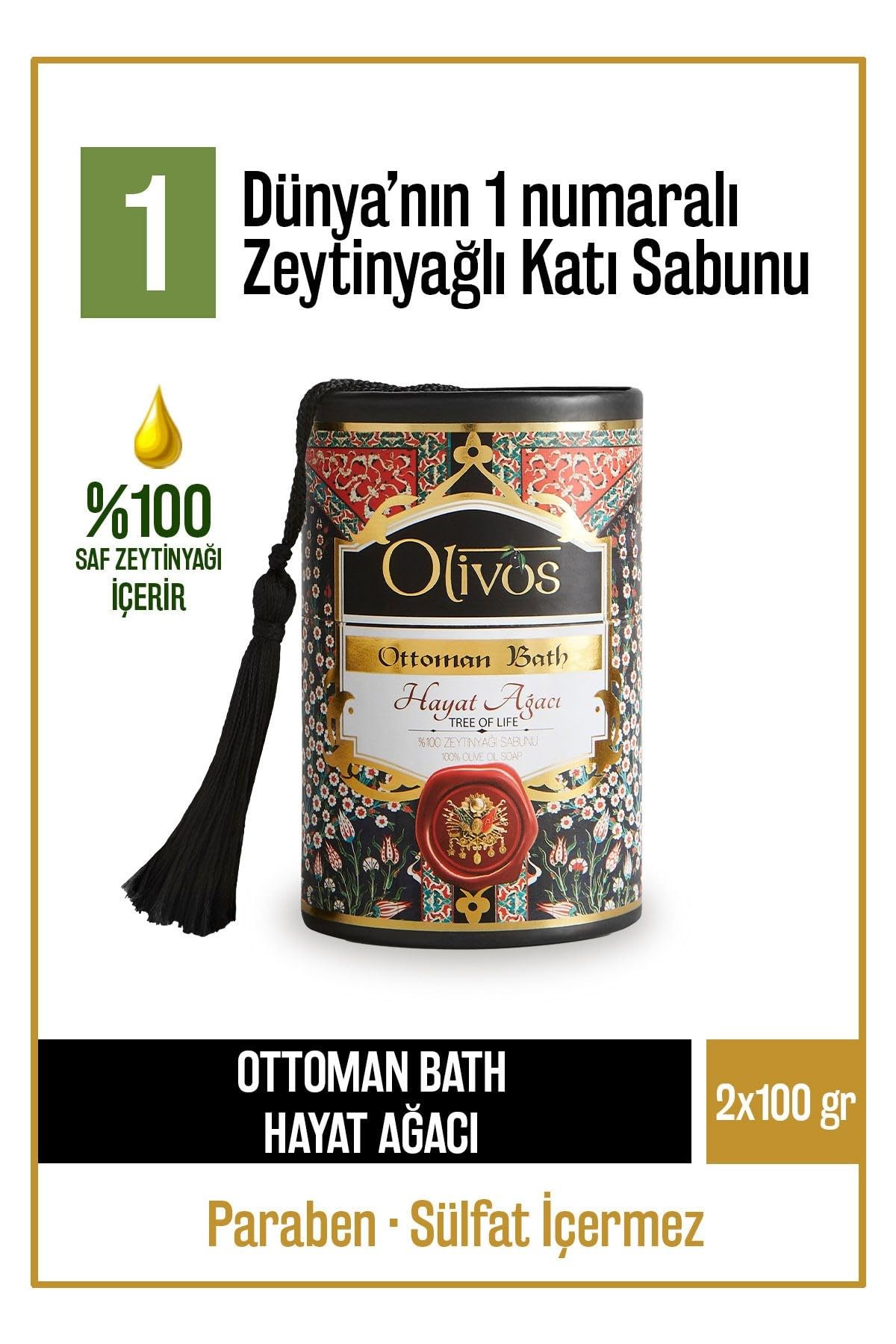 Olivos Ottoman Serisi Penç Zeytinyağlı Katı Sabun - Osmanlı Kültüründen İlham Alan Doğal Cilt Bakımı, Geleneksel Hamam Kokulu, Özel Kutusunda Hediye Seti, 100 gr x 2 (Penç)