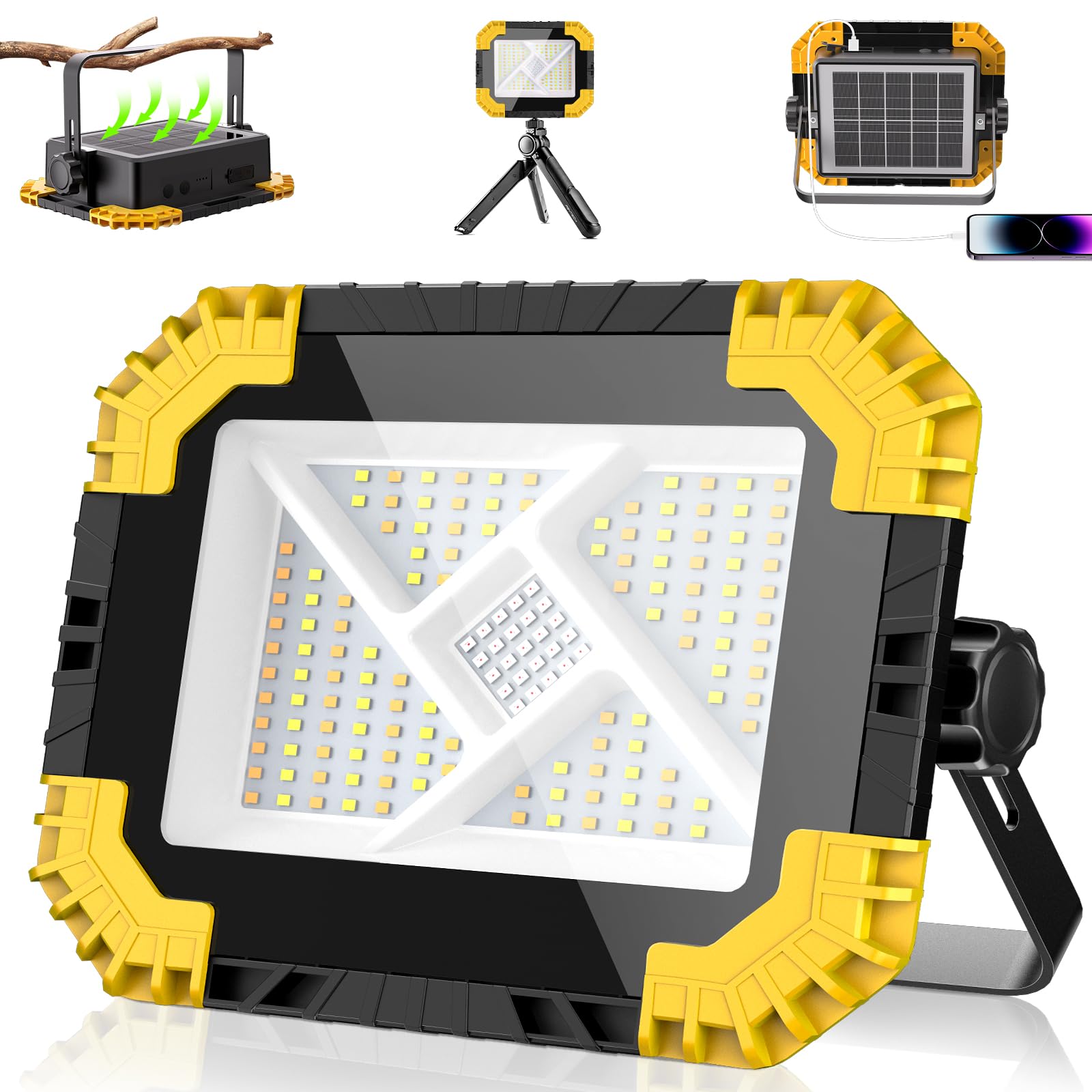 CLV Foco LED Recargable 200W 20000mAh Luz De Trabajo Portátil USB 4 Modos | 2 Brillo Luz Led Recargable Carga Solar USB Foco LED Bateria Magnética Impermeable IP66 Para Pesca Emergencias Taller