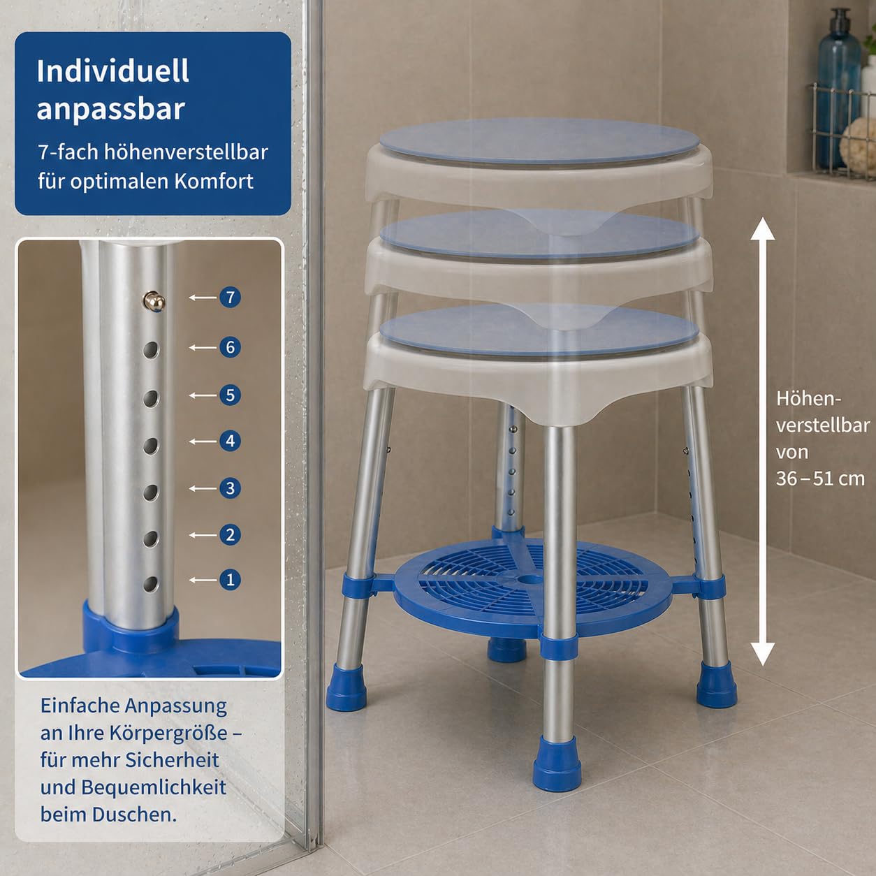 Taburete de ducha con asiento giratorio: comodidad, seguridad y flexibilidad para tu baño