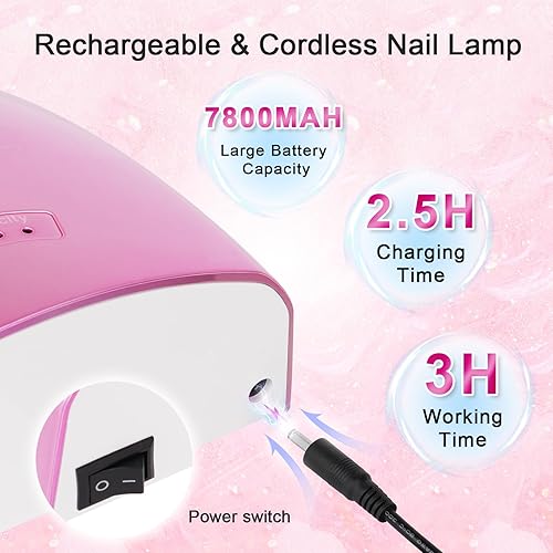 Miniatura 5 de Lavinda Lámpara de uñas LED UV lámpara de uñas profesional recargable de 48 W inalámbrico secadora de uñas inalámbrica con parte inferior de metal