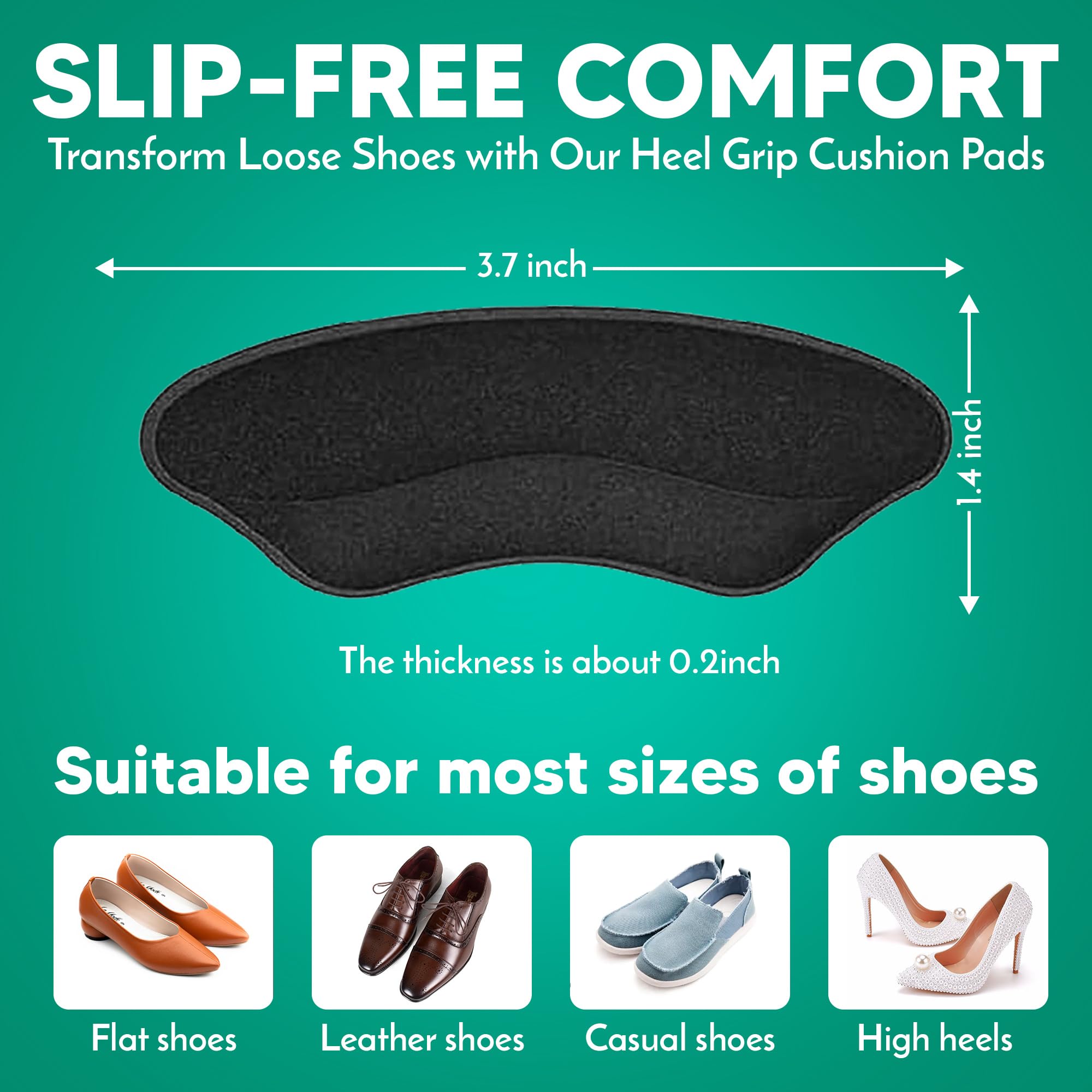 Comfwalk Almohadillas de agarre para el talón, 4 pares, autoadhesivas, inserciones en forma de labio para zapatos sueltos, prevención de ampollas y comodidad del talón (negro)