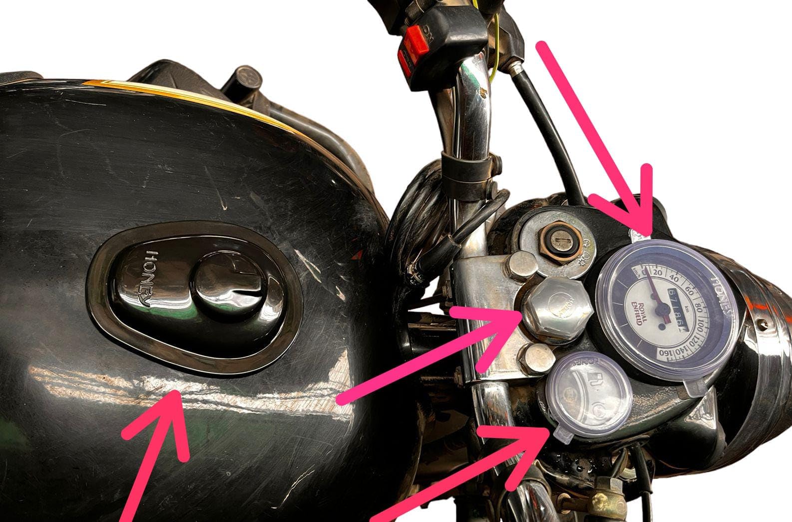 Pure Biking Monsoon Cap Speedo Meter AMP Meter and Tank Cap with Gear Shift Rubber and Nut Cover Compatible With RE Classic Standard and Electra 2012 To 2021-image-3