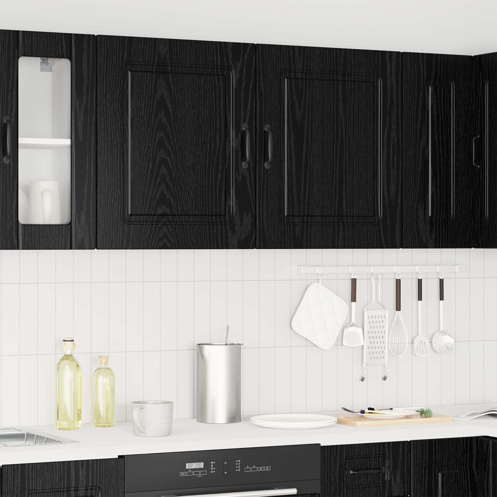 Kalmar - Frontal para lavavajillas (50 x 31 x 60 cm, madera de imitación de roble, con espacio de almacenamiento), color negro