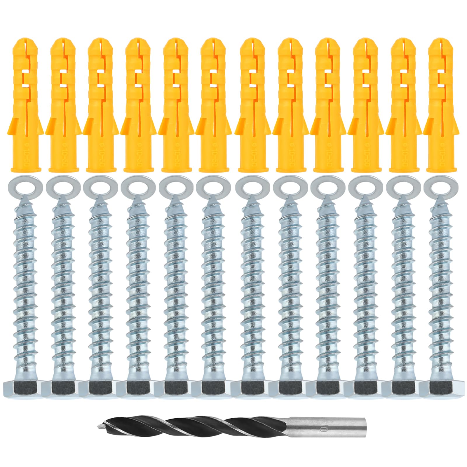 12Pcs M10x50 mm Wall Plugs and Screws Set, TV Bracket Screws and Wall Plugs, M10 Wall Plugs