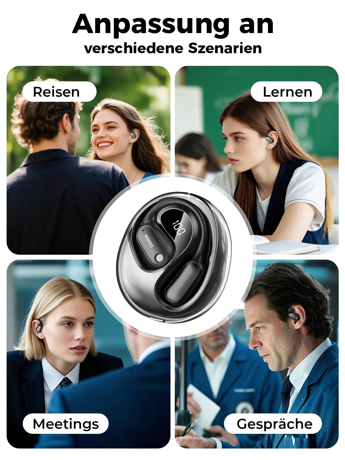 MS190 KI Übersetzer Kopfhörer 3-in-1, Übersetzungskopfhörer in echtzeit mit 134 Sprachen & 8 Modi, ai kopfhörer übersetzer mit APP, Bluetooth 6.0, 60H Übersetzungs Ohrhörer für Geschäft, Lernen