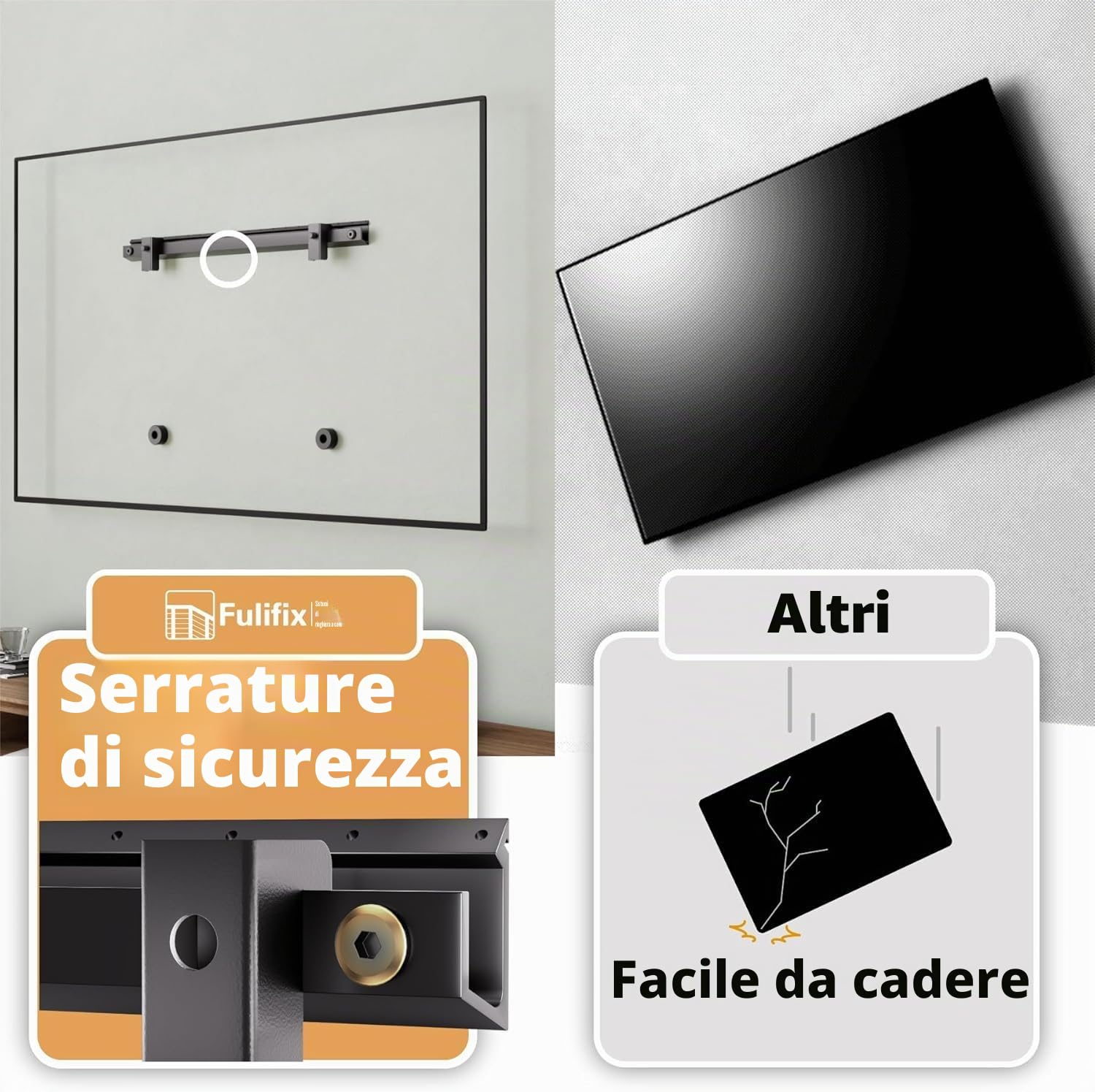 Supporto da Parete TV Senza Trapano, Staffe per TV per Schermi Piatti da 32-75 Pollici, Supporto TV Ultra Sottile Universale, Capacità Fino a 68KG, Max VESA 600x400mm, Inclinazione +5°