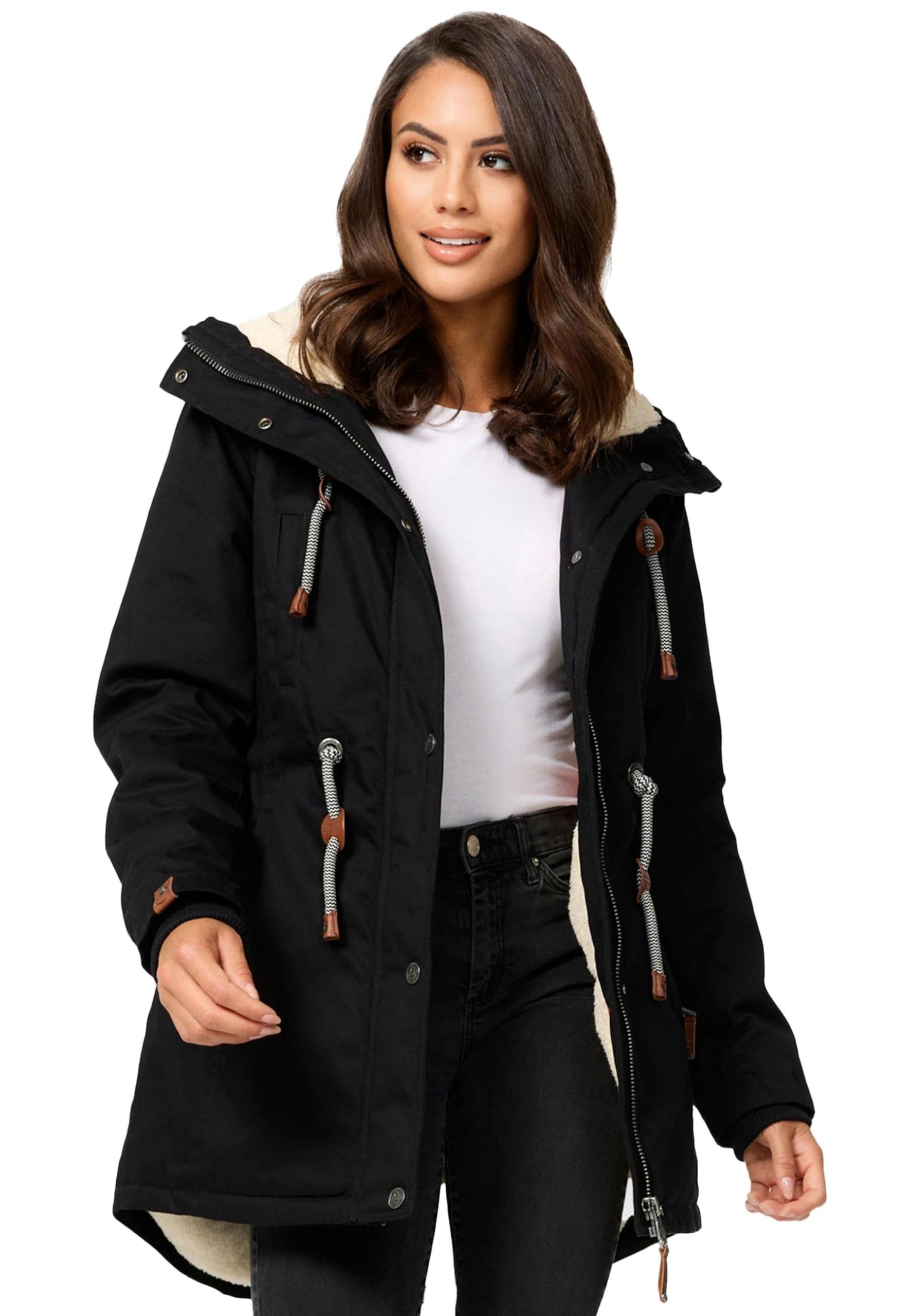 Navahoo Winterjas voor dames, met teddybont, warm gevoerd B991, beige, XS