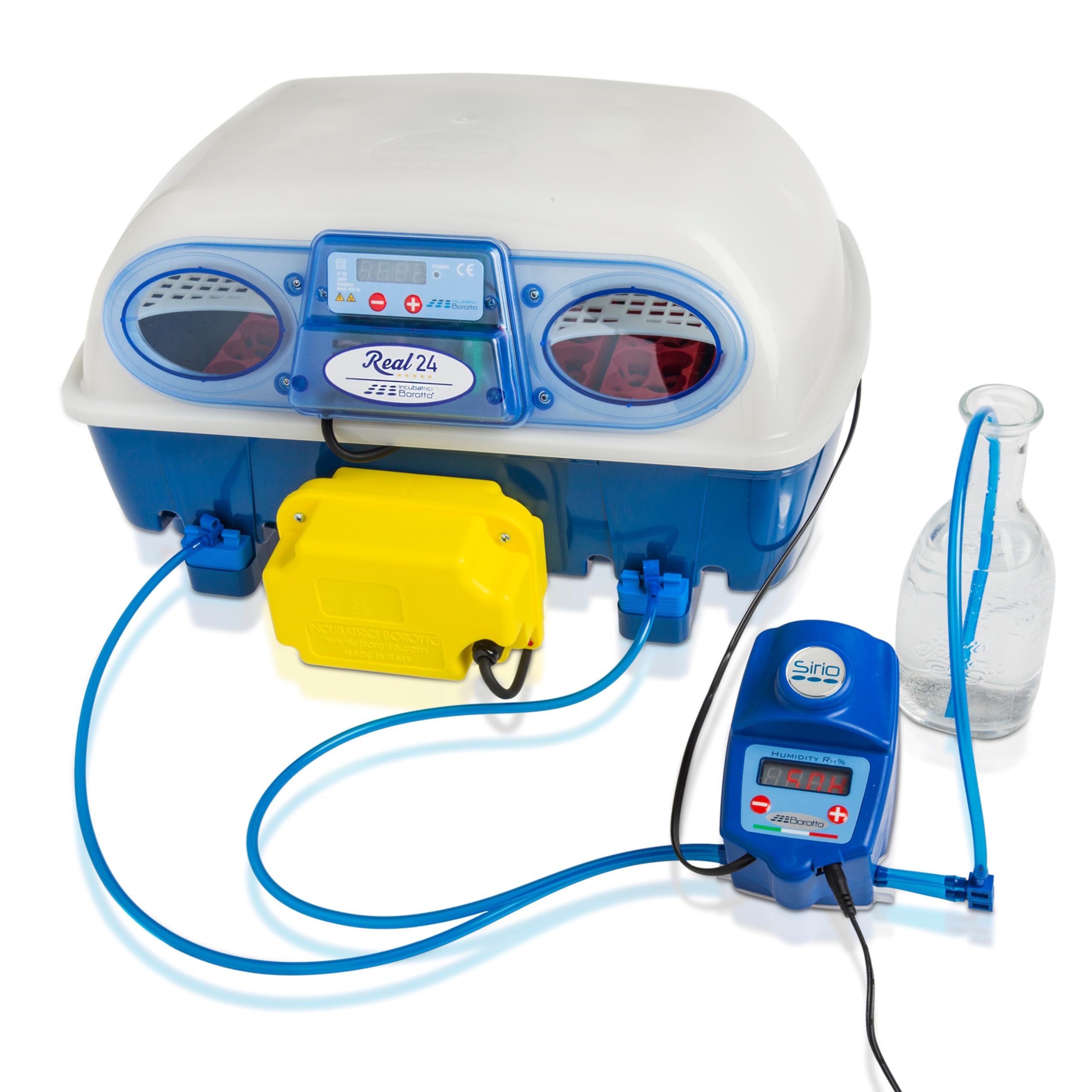 Borotto Real 24 Expert | Couveuse Oeuf Automatique 24 Oeuf ou 96 Petit avec Retournement Automatique, Contrôle de la Température et Humidificateur Automatique Sirio | Made in Italy