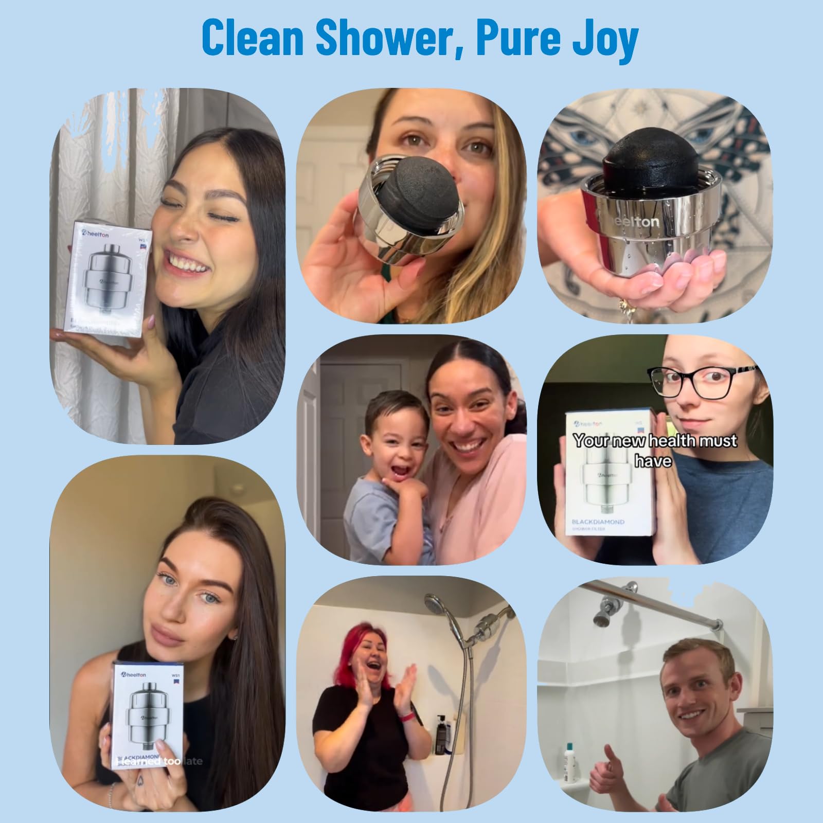 Wheelton Filtro de ducha – Filtro de cabezal de ducha de carbono comprimido mejorado para agua dura, elimina el cloruro para revitalizar la piel seca con picazón y vitamina C. Filtro de agua de ducha