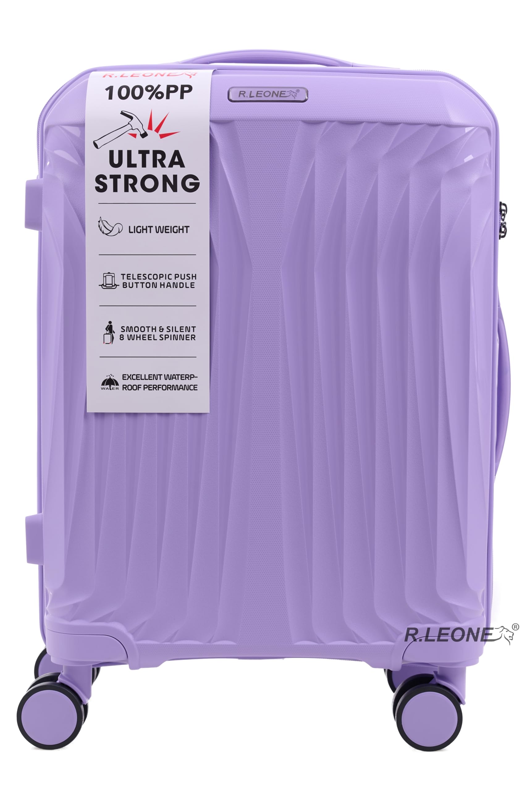 R.Leone Valigia da 1 Fino a Set 3 Bagaglio a mano 55x40x20 Ryanair, Medio, Grande Ultra Strong Antiurto Resistente Trolley rigido leggero 8 ruote in Polipropilene 8812 (Lilla, Set 3 Pezzi S M L)