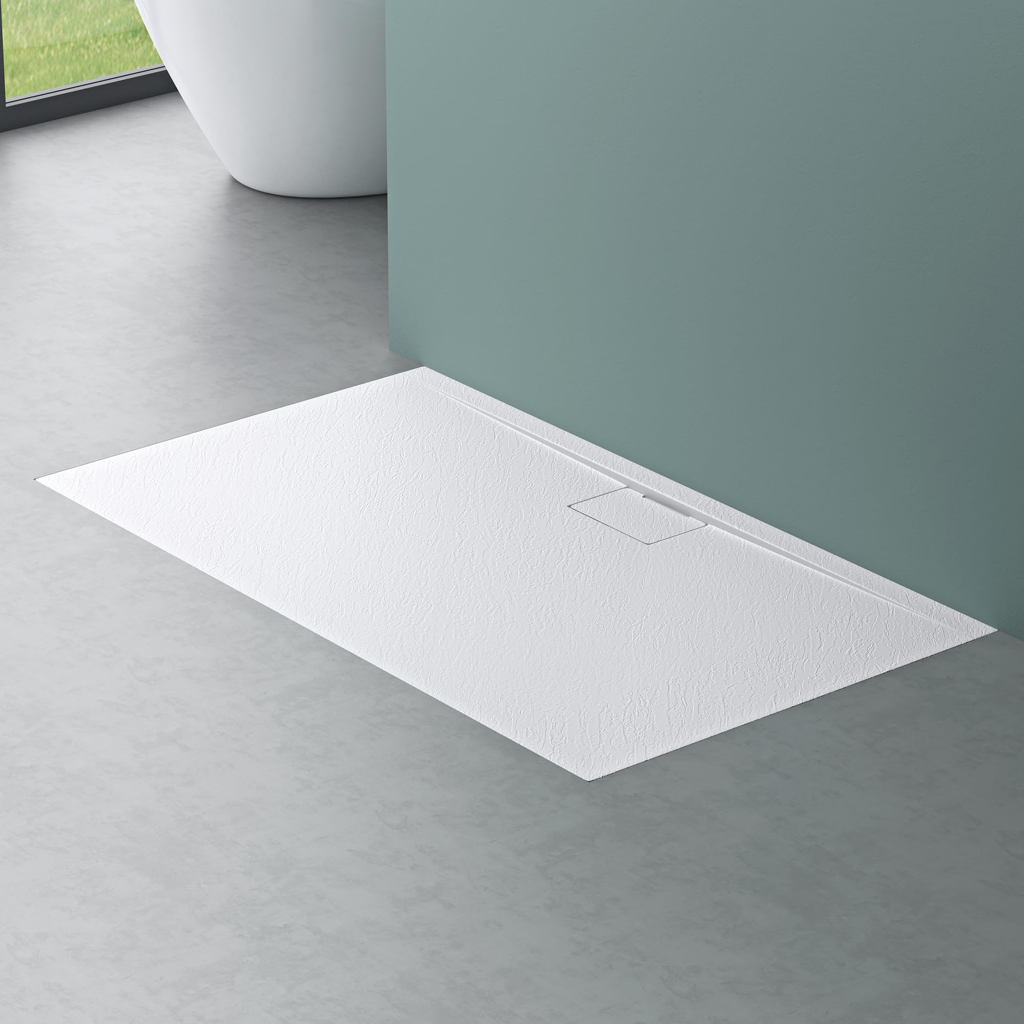 Mai & Mai Receveur de Douche Blanc Rectangulaire Bonde AL06 80x140x3cm | Fabriqué en Résine, Bac à Douche Extra-plat, Receveur Antiglisse pour Salle de Bain, Géo7