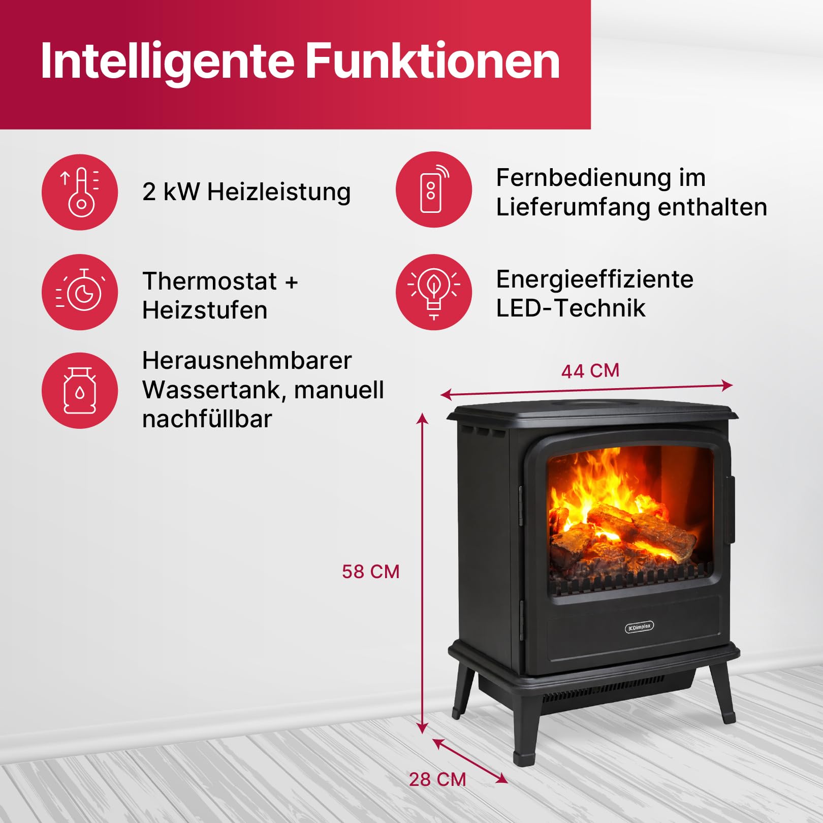 Dimplex Elektrokamin Evandale - Elektrokamin mit Heizung und Kaminfeuer - 1000W / 2000W - Wasserdampf Kamin - LED Optimyst 3D Flammeneffekt - Inklusive Fernbedienung - Black
