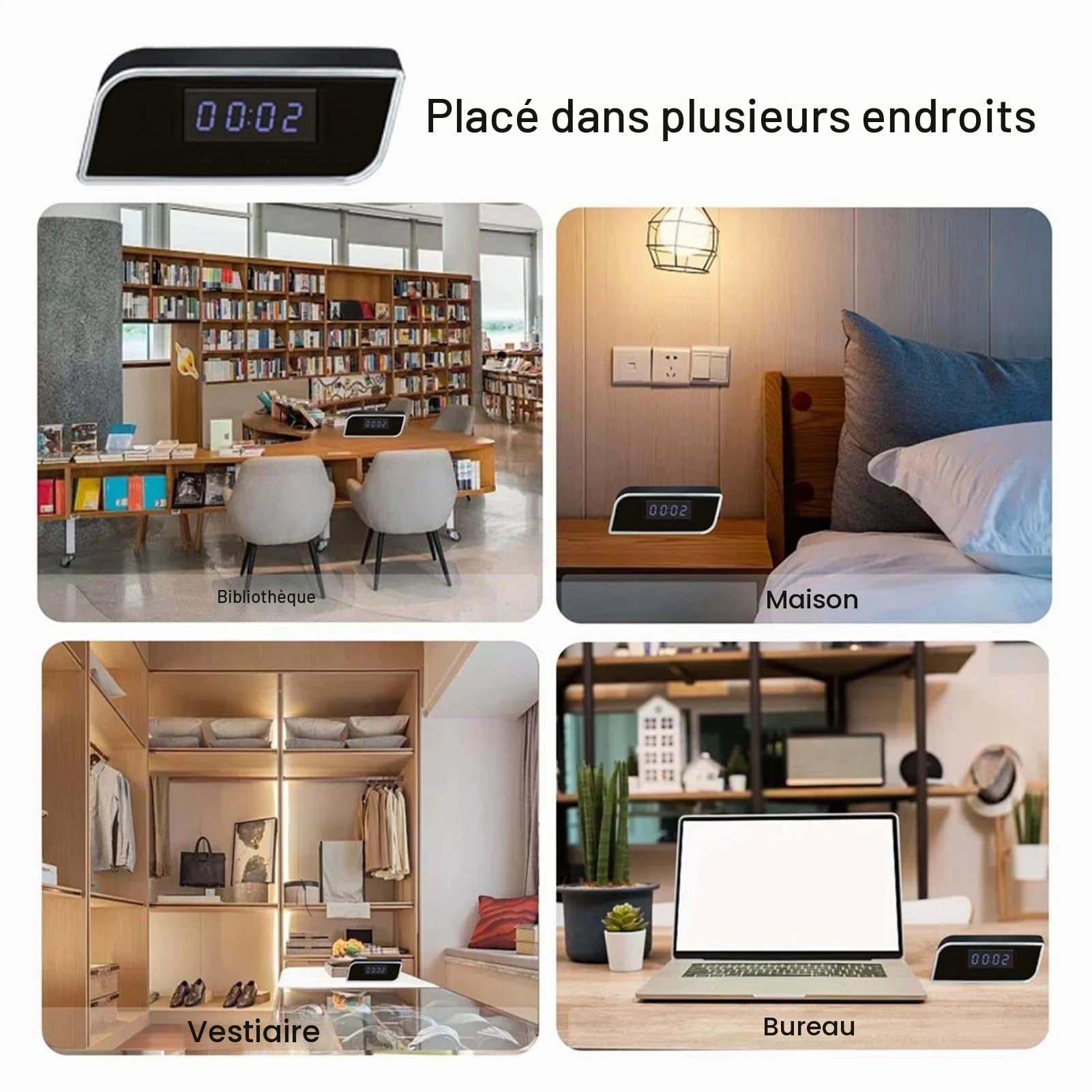 Caméra Horloge de sécurité 4K HD WiFi, Mini caméra Horloge avec détection de Mouvement, Vision Nocturne et contrôle Via Application pour la sécurité de Votre Domicile